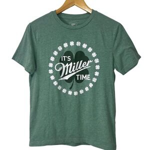 Miller High Life St Patricks Day Shirt M Green Its Miller Time Clover Unisex